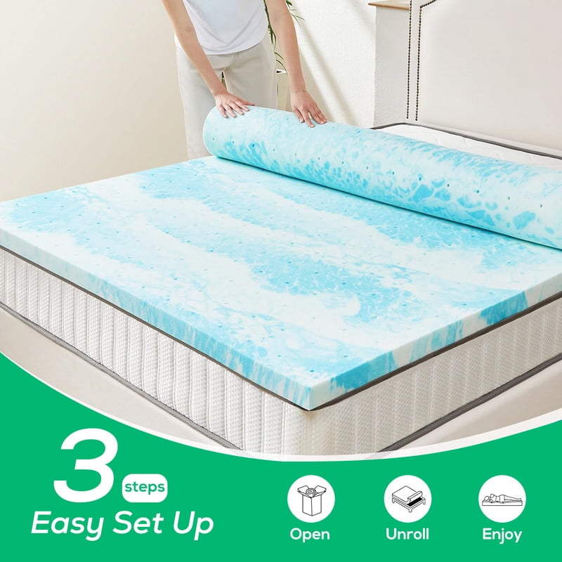 TINKLE WELL Memory Foam Mattress, 3" Thick Gel-Infused Cooling, Twin Size, CertiPUR-US Certified for Cooler, Pressure-Relieving Sleep, Blue