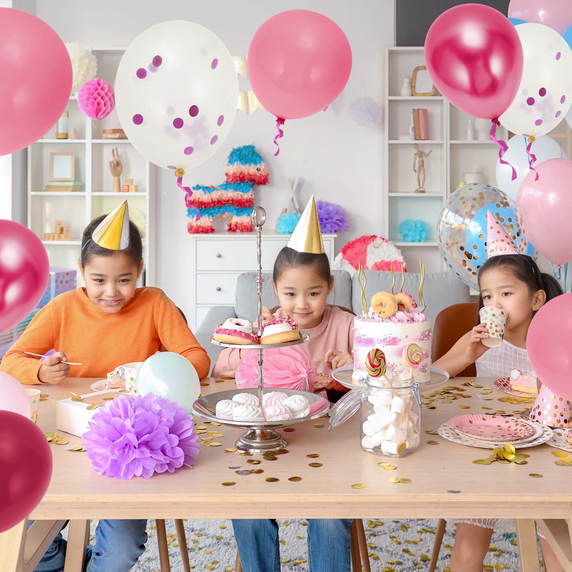 Unique Bargains Latex Party Balloons with Ribbon Deep Pink Pink Light Pink 12inch 60Pcs