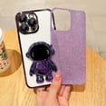 thumbnail image 5 of Electroplated Astronaut Hidden Stand Case for iPhone 14 Pro Max Case for Women with Camera Protection Foldable Astronaut Kickstand Phone Case Soft Glitter Bling Protective Case (Deep Purple), 5 of 6