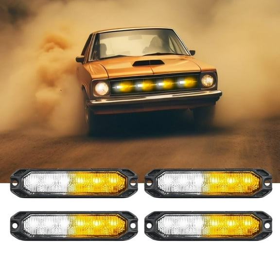 Nilight 4Pcs 6Led Amber White Emergency Strobe Surface Mount Flashing Warning Hazard Lights Ultra Slim Sync Feature Grille for Car Truck Van SUV