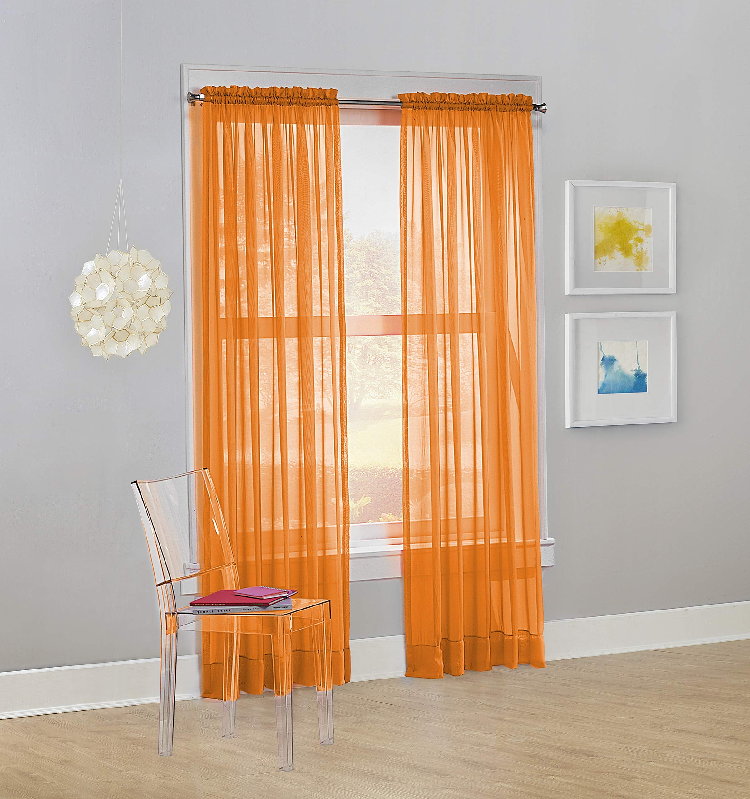 No. 918 Siren Voile Sheer Rod Pocket Curtain Panel, 59"x63", Orange