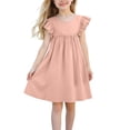 thumbnail image 6 of Crunowin Girls Summer Dress Sleeveless Round Neck Linen Look Flutter Sleeve Detail Kids Casual Summer Dress Coffee Size 6/7, 6 of 7