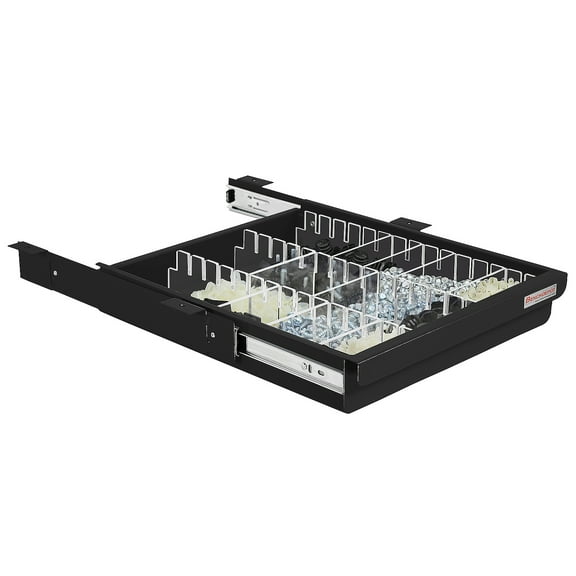 Steel Drawer 2" High with Partitions and Full Ball Bearing Suspension - 2"High x 14.5" Wide x 17" Length - Black