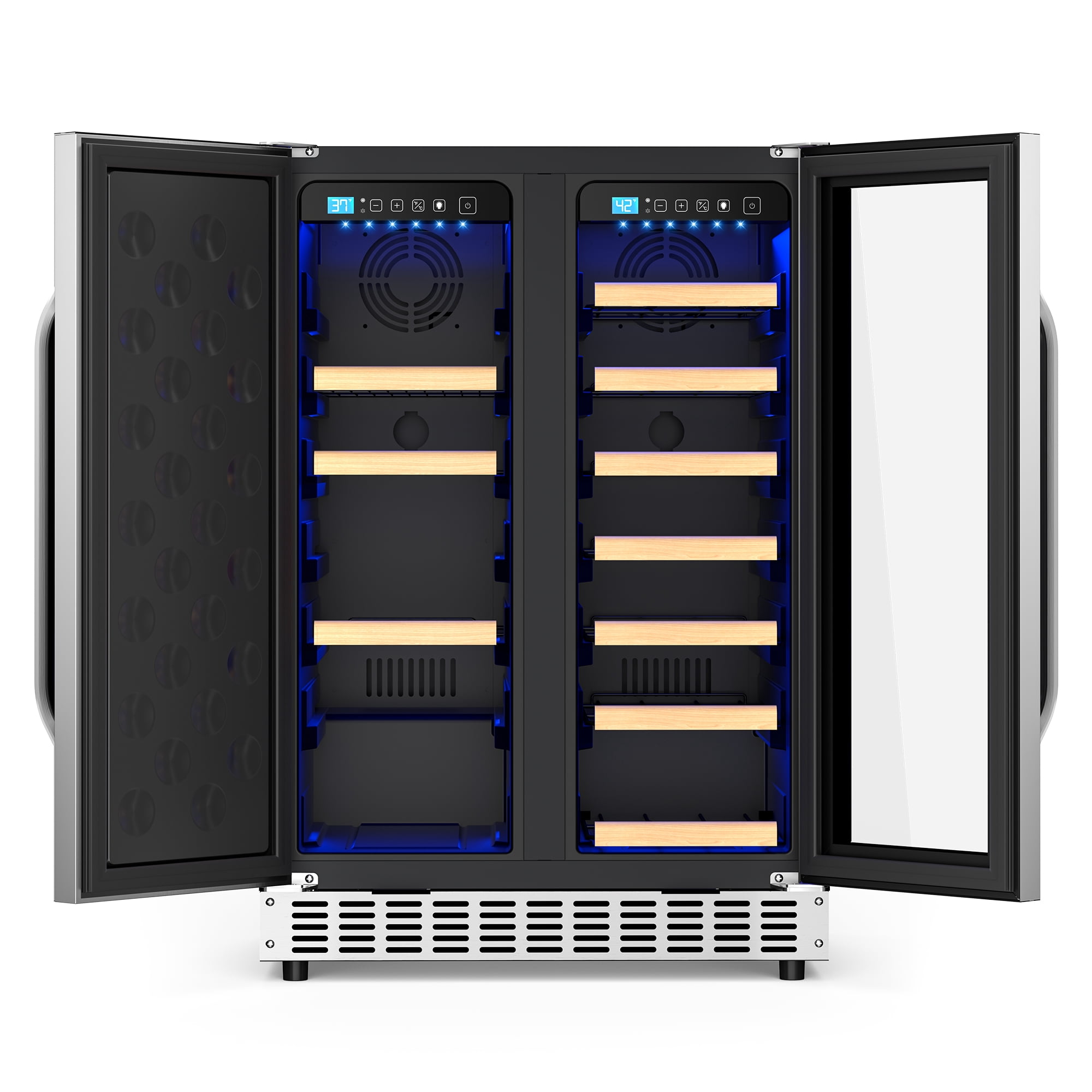 AVAHUM 24 Inch 21-Bottle & 88-Can Hybrid Door Dual Zone Wine and Beverage Refrigerator, Under Counter Built-In Cooler, Curved Handle