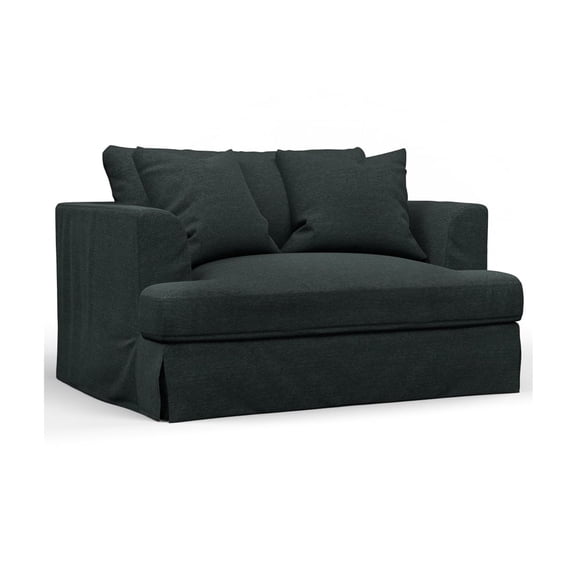 Oversized Chair And A Half With Ottoman, Slipcovered Armchair, Washable Fabric, Dark Gray, Living Room Seating