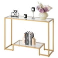 thumbnail image 1 of VEVOR 2-Tier Glass Console Table Rectangle Sofa Side Table with Anti-Tip Golden, 1 of 9