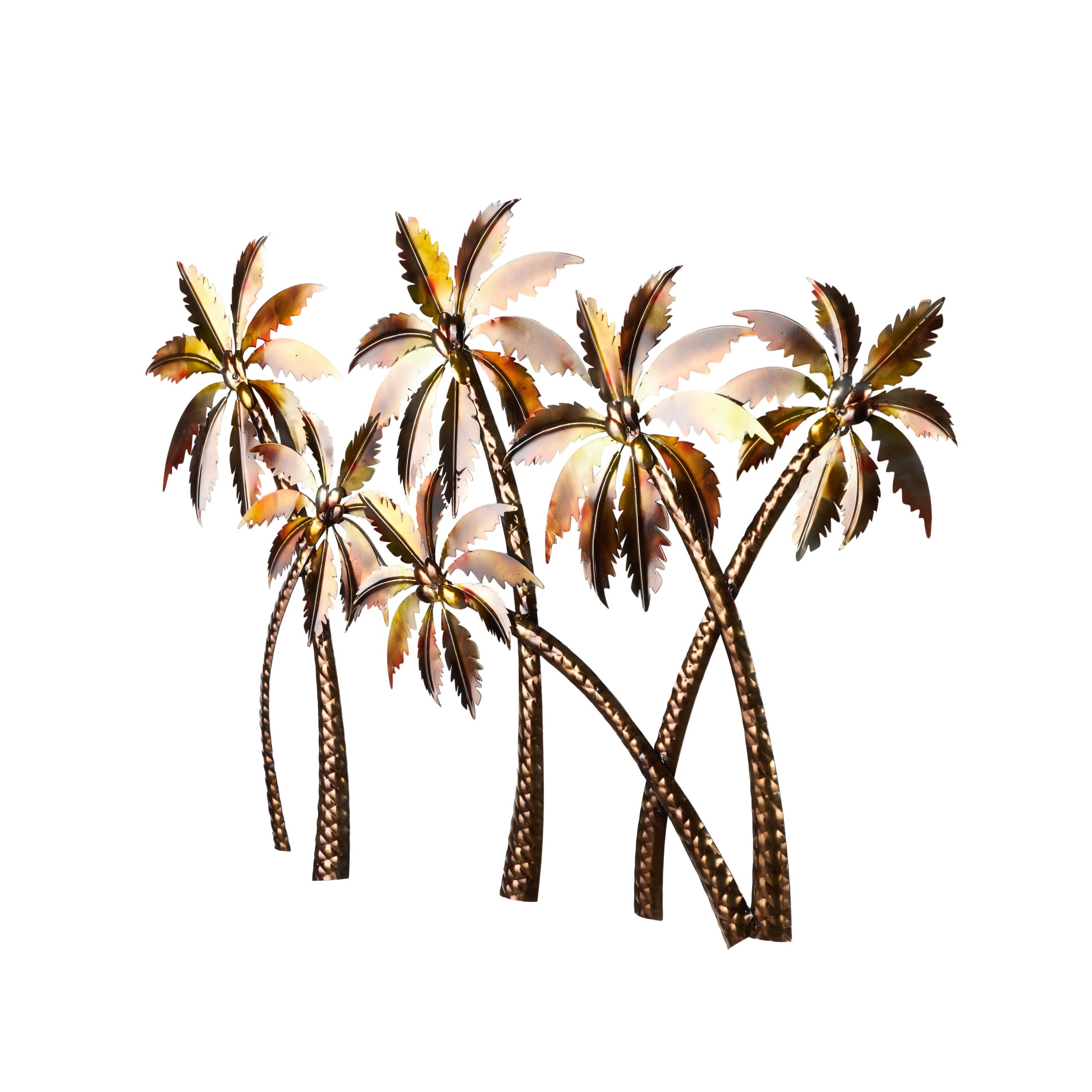 DecMode Copper Stainless Steel Metal Slanted Tree Wall Decor with Red and Yellow Accents
