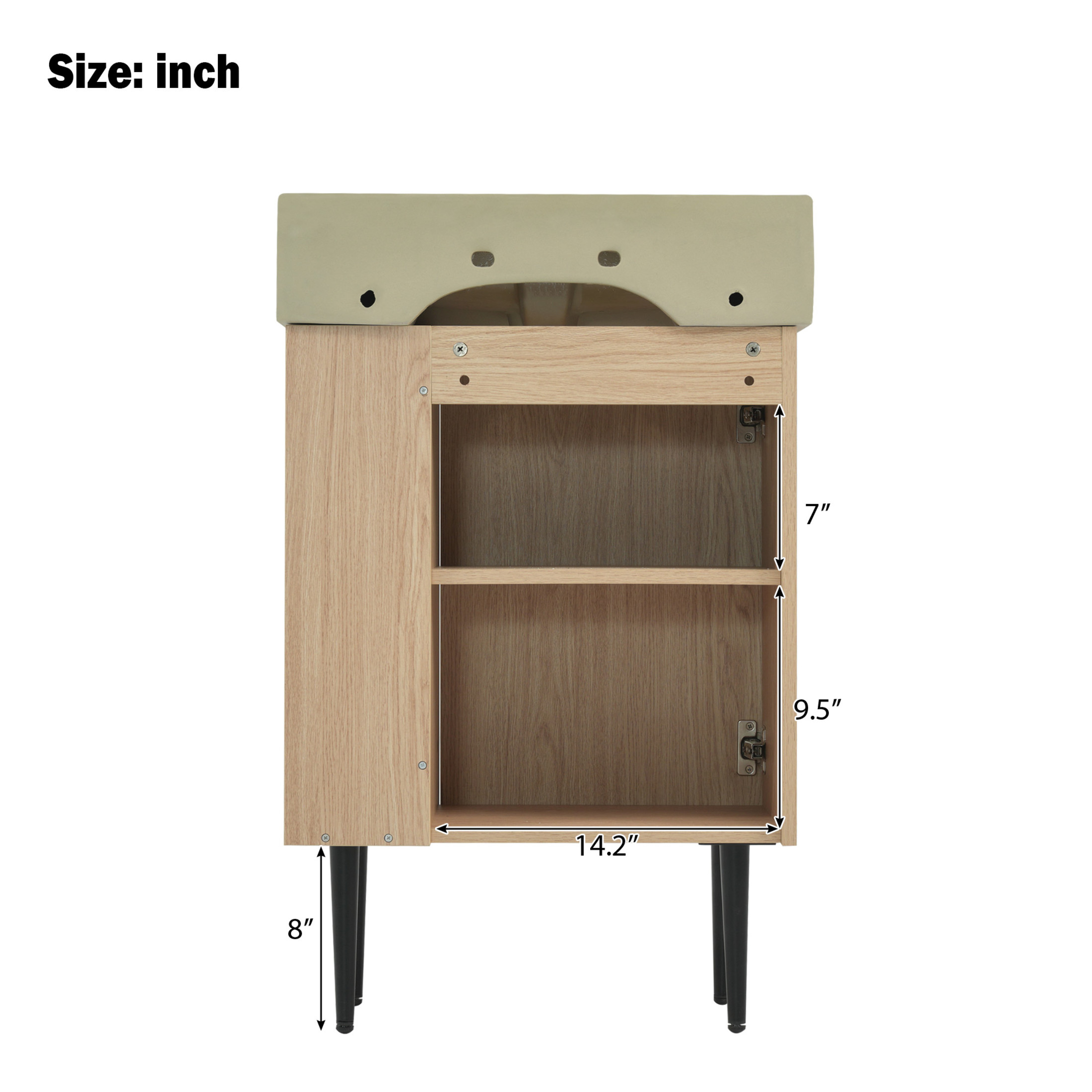 Noble House 21.6" Bathroom Vanity with Ceramic Sink, Right Side Storage Cabinet & Black Metal Legs, Wood