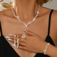 thumbnail image 4 of AEXTO Elegant Silver Full Rhinestone Jewelry Set for Women Wave Collar Necklace, Tassel Earrings, Eternity Bracelet & Crystal Ring Luxury Iced Out Statement Wedding Party Accessories, 4 of 8