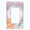 thumbnail image 2 of Metal Light Switch Wall Plate Outlet Cover (2 Teddy Bears With Love Heart Flower Balloon Flower Wreath Pink - Single Rocker), 2 of 2