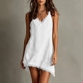 thumbnail image 5 of ClodeEU Women's V Neck Adjustable Spaghetti Strap Dress with Fringe Trim,Casual Summer Mini Dress White,Women's Plus XL, 5 of 8