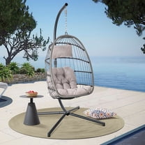Egg Chair with Stand,Patio Hanging Swing Chair for Indoor/Outdoor,Rattan Wicker & Aluminum Frame, UV-Resistant Cushion, 350LBS Capacity - Garden,Bedroom,Balcony