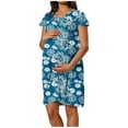 thumbnail image 1 of Robe pour Femmes, Robe d'Allaitement à Manches Courtes Longueur Genou avec Ouvertures Cachées, Uniforme d'Accouchement à Col Rond pour l'Allaitement, 1 of 5