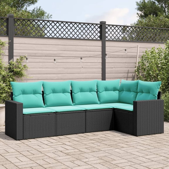 vidaXL 5 Piece Patio Sofa Set with Cushions Black Poly Rattan