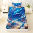 thumbnail image 3 of spefrowx Cartoon Underwater Dolphin Twin Sheets for Kids, Blue Coral Seashell Starfish Bedding, 3 Pieces, 1 Flat Sheet, 1 Fitted Sheet and 1 Pillowcase, 3 of 5