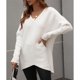 thumbnail image 2 of Suéter de punto para mujer, cuello en V, hombros caídos, mangas sin espalda, suéter de punto de color puro, Top para viaje diario blanco S, 2 of 5