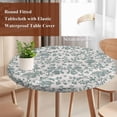 thumbnail image 3 of Farmhouse Round Tablecloth 55-60 Inch Round Fitted Table Cloth with Elastic Edge, Teal Blue Green Vintage Flower Leaf Plant Waterproof Table Cover Protector for Outdoor Picnic Party Dining, 3 of 6