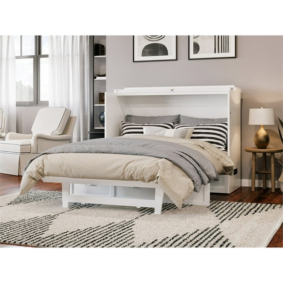 Northfield Full Solid Wood Modern Murphy Bed Chest with Mattress in White