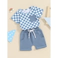 thumbnail image 3 of Biezeib Baby Shorts Set, Short Sleeve Crew Neck Plaid T-shirt with Shorts 2-piece Outfit, 3 of 9