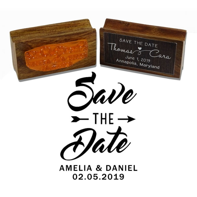 Printtoo Personalized Wedding Wood Mounted Rubber Stamp Save The Date Custom Stamper-2.3 x 1.5 Inches