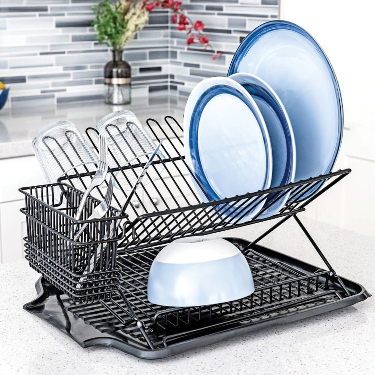  AIDERLY Iron Dish Drying Rack with Drainboard Dish