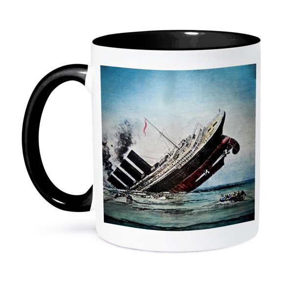 3dRose, Titanic Sinking Magic Lantern Slide, 11oz Two-Tone Black Mug