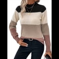 thumbnail image 2 of Suéteres de Bloque de Color para Mujer, Blusas de Larga con Cuello Alto, Suéter de Punto Holgado. Camello M, 2 of 7