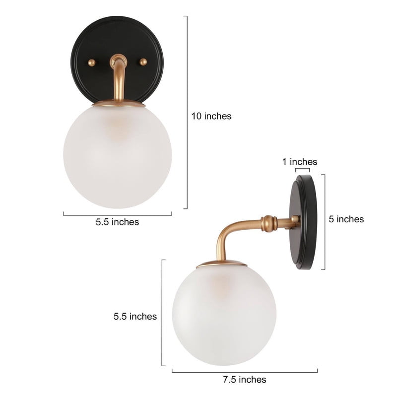 LNC Globe Wall Sconce,Modern Frosted Glass Wall Light,Black Gold Finish for Bedroom,Bathroom