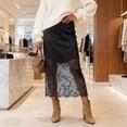 thumbnail image 2 of vigerkar Women Satin Lace Long Skirt Lace Patchwork Maxi Skirt Half Slip Silk High Waist A Line Underskirt (Black, XL), 2 of 9