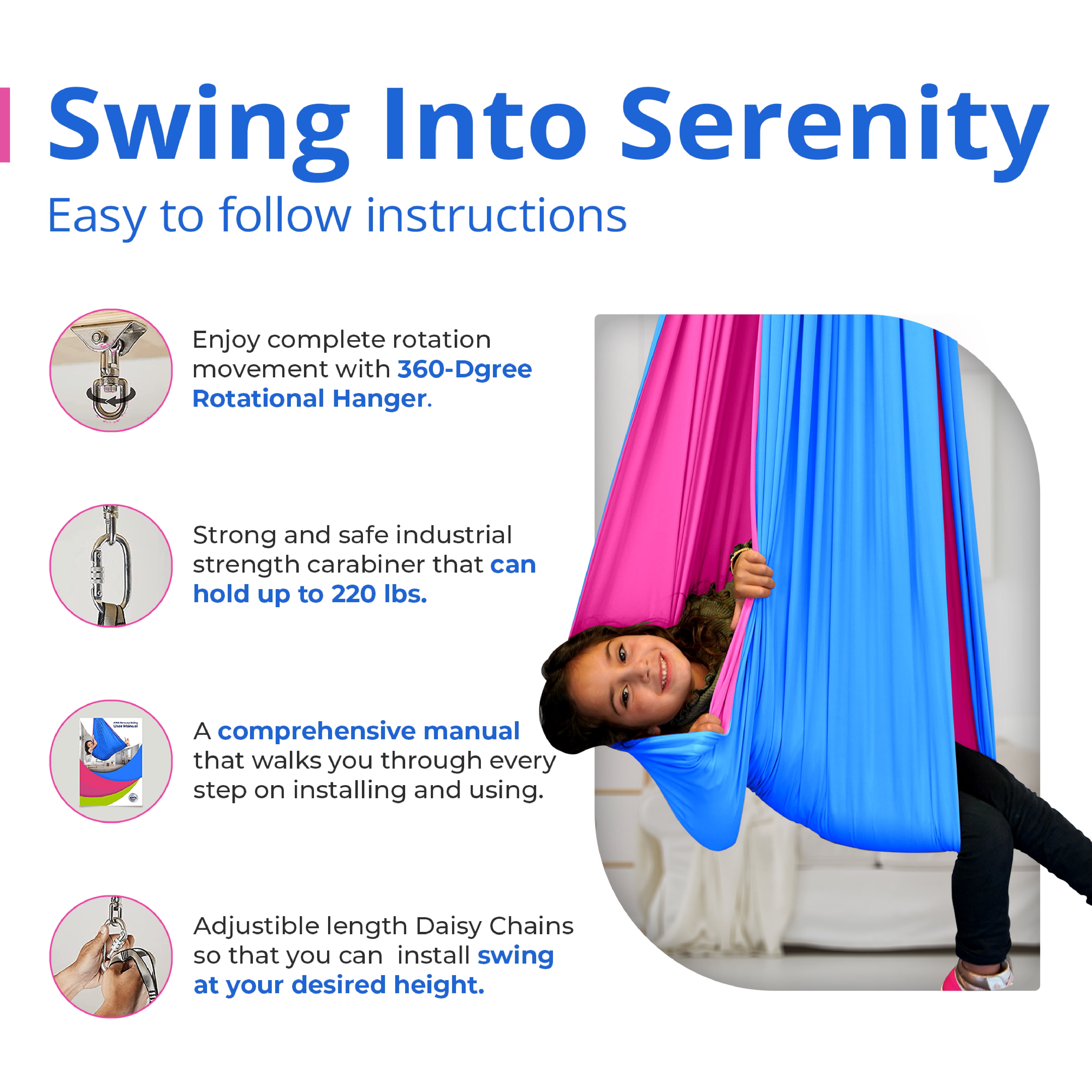 American Wellness Authority Sensory Swing Indoor for Kids & Adults with Special Needs Indoor Swing for Kids & Adults with Autism, ADHD, and Sensory Processing Challenges (Includes Hardware)