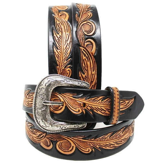 40  1-1/2" Wide Western Cowboy Antique Floral Tooled Full-Grain Brown Leather Belt 2677RS