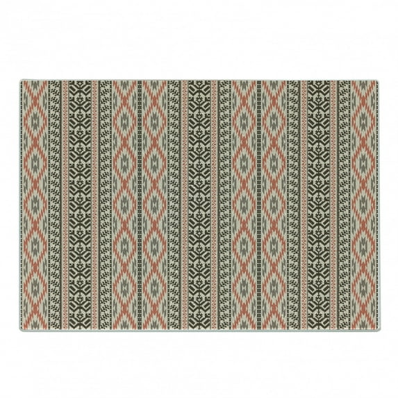 Southwestern Cutting Board, Traditional Vertical Borders Inspired by Prehistoric Art Ikat Style, Decorative Tempered Glass Cutting and Serving Board, Small Size, Multicolor, by Ambesonne
