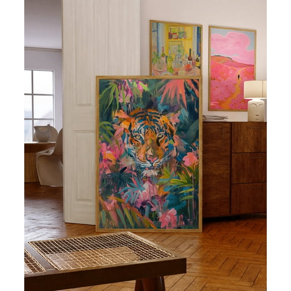 Tiger Art, Maximalist Tropical Decor, Trendy Wall Art, Maximalist Colorful Art, Home Decor, Gallery Wall Art, Art Prints, Bedroom Decor Wall Art, Modern Wall Decor For Living Room, 8x12 UNFRAMED