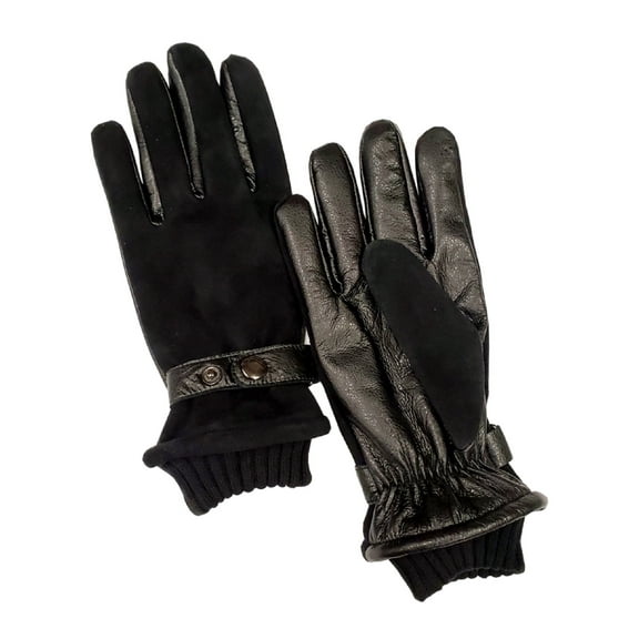 LD2320, Mens Premium Sheepskin Leather Glove, Soft Goat Suede Back, 100% Polyester Fleece Lined with Knitwrist – Black (One Size Fits Most)