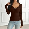 thumbnail image 2 of Women's Chic V-neck Base Layer Top, Figure-flattering Ruched Bust Design, Soft Stretchy Knit Fabric, Long Sleeve Form-fitting Silhouette, Perfect for Casual Daily Wear or Date Nights, 2 of 9