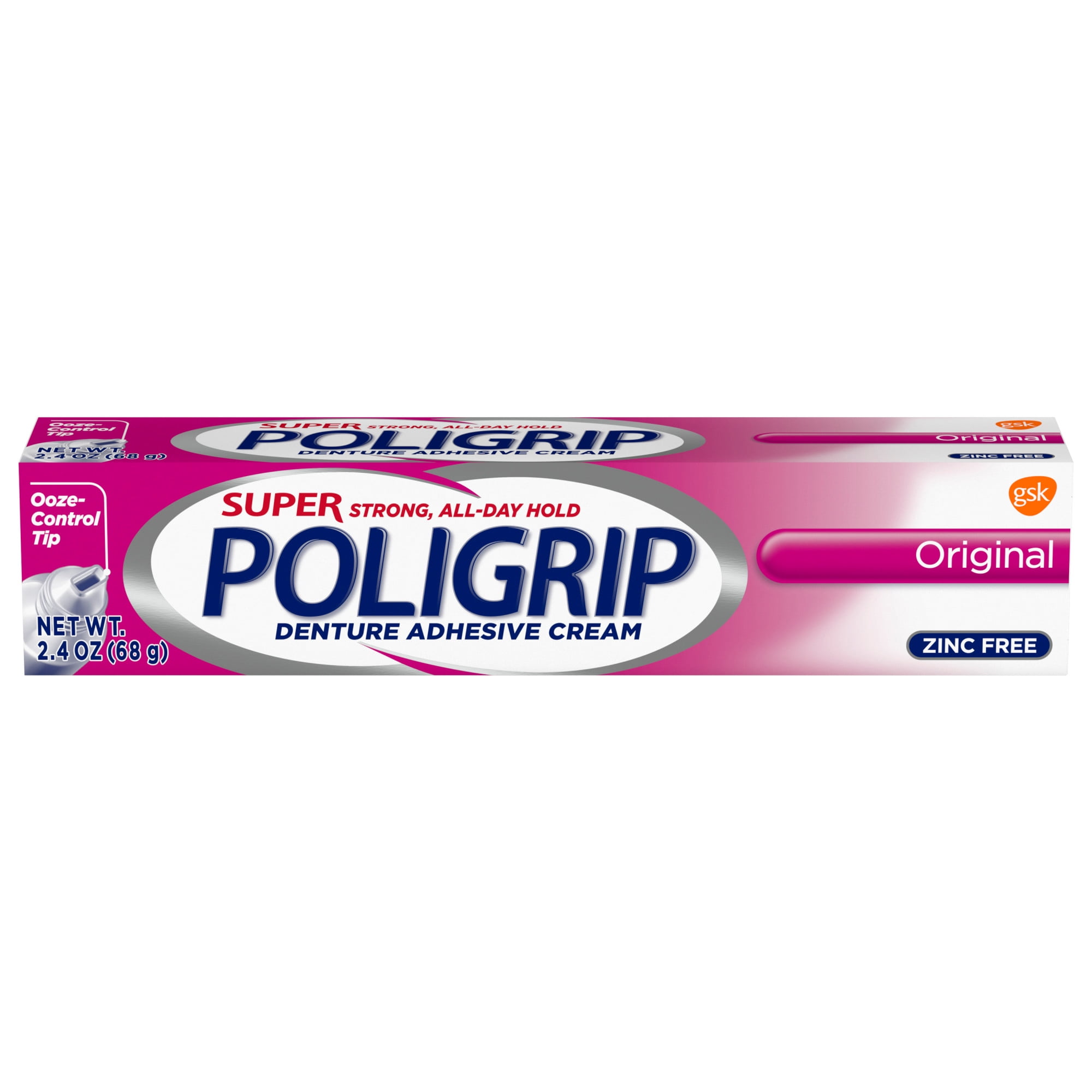 Super Poligrip Original Zinc Free Denture and Partials Adhesive Cream, 2.4 Oz