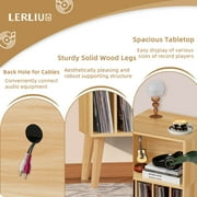 Record Player Stand, Vinyl Record Storage Cabinet, Mid-Century Turntable Stand Table Holds Up to 160 Albums Living Room Bedroom Office, Natural Wood