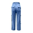 thumbnail image 6 of Women Casual High Waisted Cargo Pants Wide Leg Casual Denim Trousers Multi Pocket Cargo Jeans Blue XL, 6 of 7