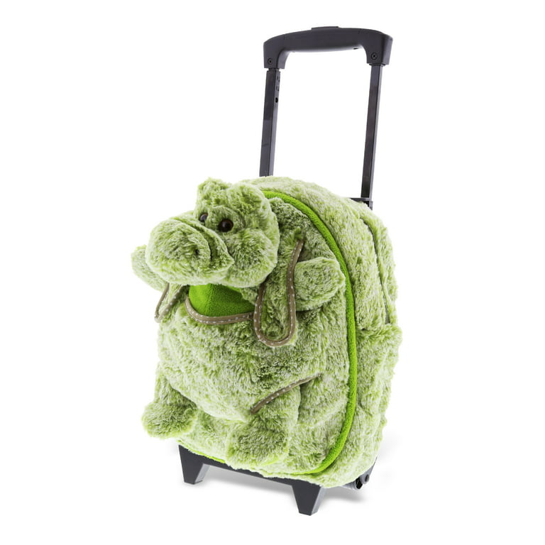 DolliBu Alligator Plush Trolley & Purse Set - 3-in-1 Kids Trolley, Backpack  & Green Alligator Purse, Soft Plush Backpack on Wheels, School Rolling