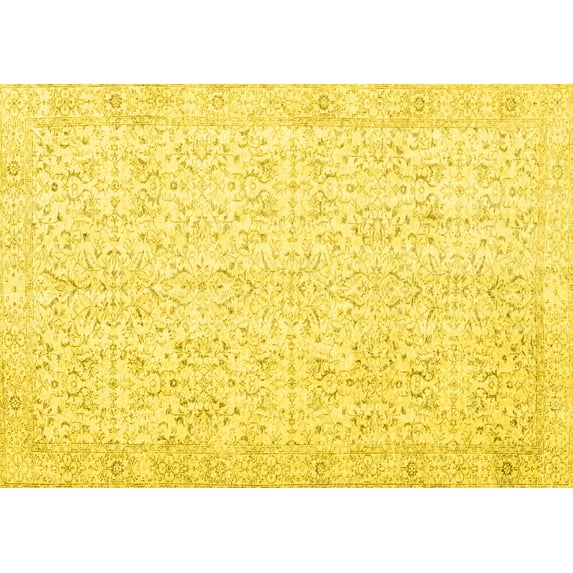Ahgly Company Machine Washable Indoor Rectangle Persian Yellow Traditional Area Rugs, 8' x 10'