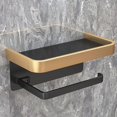 thumbnail image 1 of Bathroom Toilet Paper Holder No Punching Wall Mounted Toilet Paper Roll Hanger (Double Layer Black & Gold), 1 of 2