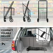 Naipo Folding Shopping Cart with Wheels and Double Basket Folding Utility Shopping Cart with Waterproof Removable Lining Portable Lightweight Trolley 180 LBS Capacity for Grocery Laundry
