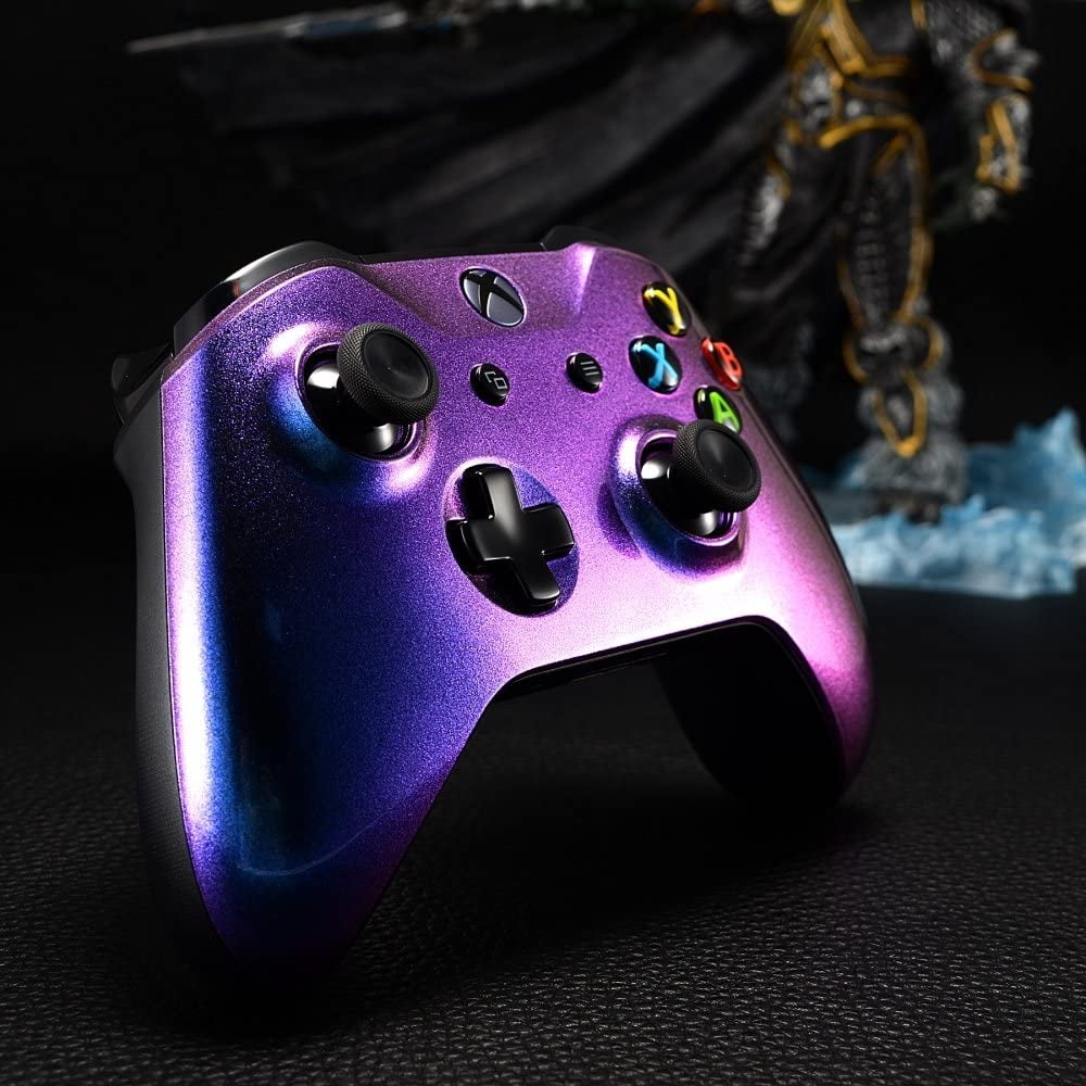 purple and blue xbox controller