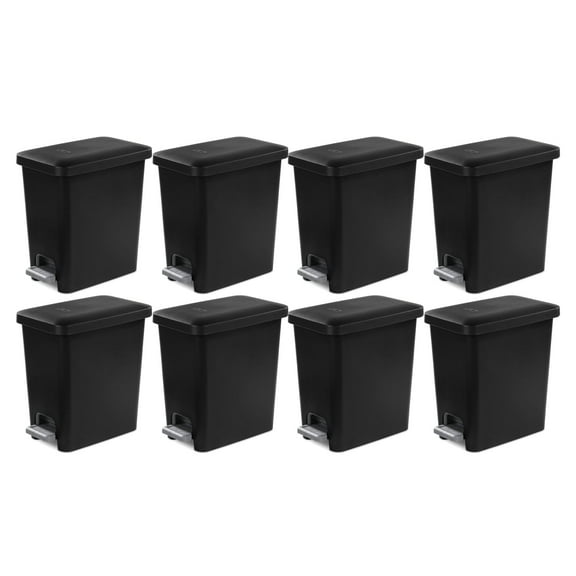 Sterilite 2.7 Gal Rectangular Step On Trash Bin Wastebasket, Black (8 Pack)