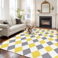 thumbnail image 2 of Yellow Grey Plaid Area Rugs 8'x10', Washable Small Throw Rugs for Living Room Patio, Modern Geometric Minimalist Checkered Indoor Outdoor Rug Non-Slip Low Pile Carpet Runner Reversible Floor Mats, 2 of 8