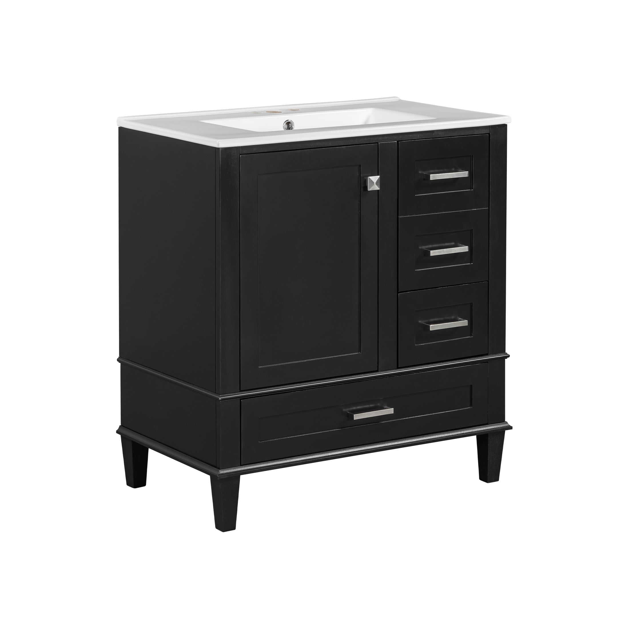 Nyveth Modern Bathroom Vanity with Ceramic Sink, Shelves, Drawers, Wood, Black