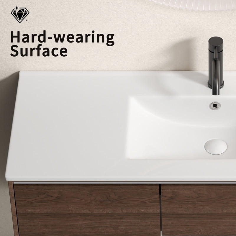 TICOZE Large 48 Inch Thin Edge Ceramic Bathroom Sink, Modern Single Bowl Vanity Sink, White Porcelain Ceramic Sink for Countertop or Wall Mount