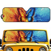 Psesaysky Fire&Ice Butterfly Windshield Sun Shade for Car Off-road Vehicle Auto SUV Truck Foldable Front Window Sunshade Sun Visor Protector Block UV Rays Reflect Heat, 52.95" x 16.14"