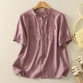 thumbnail image 2 of Zpanxa Embroidered Blouse with Stand Collar Linen-Look Fabric Short Sleeve, 2 of 8