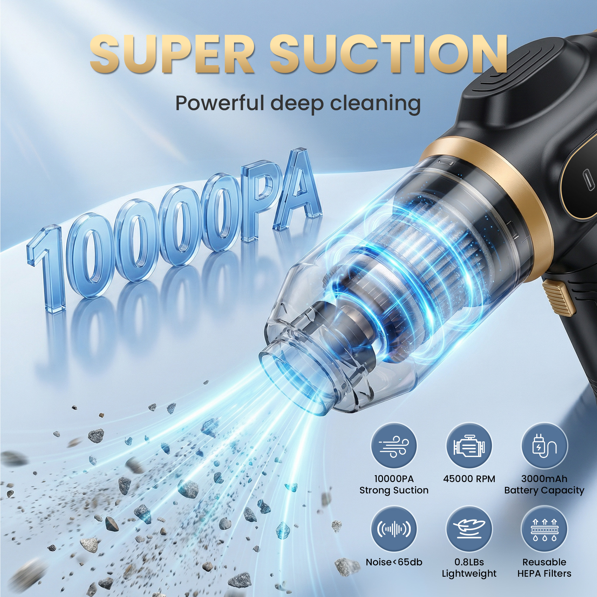 FLORAY Cordless Handheld Car Vacuum, 9 Attachments, LED Battery Display photo 8